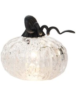 Glass 4.52In White Halloween Light Up Iridescent Pumpkin Home