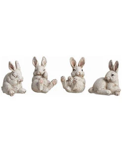 Set Of 4 Small Crackle Bunny Figures Home