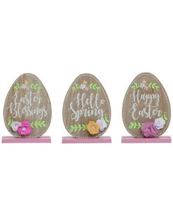 Set Of 3 MDF Glitter Egg Decor Home