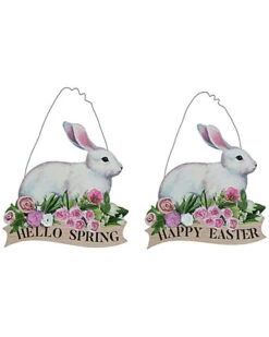 Set Of 2 MDF Floral Bunny Decor Home