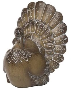 Resin 8In Brown Harvest Carved Turkey Decor Home