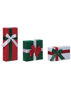 Wood 9.8in Multicolored Christmas Faux Gift Block Decor Set Of 3 Home