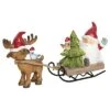 Resin 7.25in Multicolored Christmas Droopy Hat Santa And Reindeer Sled Figurine Home