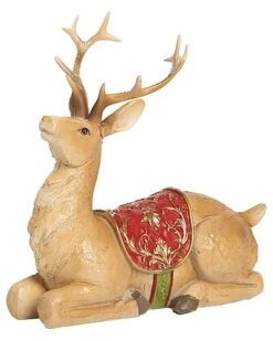 Resin 10in Multicolored Christmas Rustic Reindeer Figurine Home