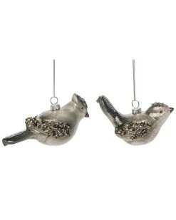 Glass 5.125in Multicolored Christmas Sequin Bird Ornament Set Of 2 Home