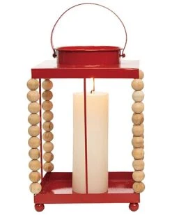 Metal 12.5in Multicolored Christmas Beaded Lantern Home