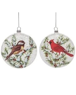 Glass 5.5in Multicolored Christmas Painted Winter Bird Ornament Set Of 2 Home