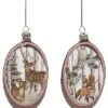 Glass 6in Multicolored Christmas Painted Woodcut Forest Ornament Set Of 2 Home