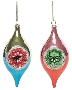 Glass 6.25in Multicolored Christmas Retro Drop Ornament Set Of 2 Home