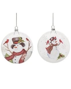 Glass 5.5in Multicolored Christmas Snowman With Bird Ornament Set Of 2 Home