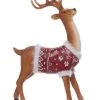 Resin 13.25in Multicolored Christmas Reindeer With Fuzzy Sweater Figurine Home