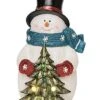 Resin 11in Multicolored Christmas Light Up Chunky Snowman Figurine Home
