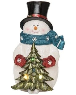 Resin 11in Multicolored Christmas Light Up Chunky Snowman Figurine Home