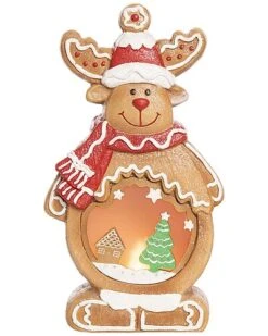 Resin 16.5in Multicolored Christmas Light Up Gingerbread Santa/Reindeer Home