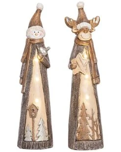 Resin 19.25in Multicolored Christmas Light Up Snowman/Reindeer Decor Set Of 2 Home
