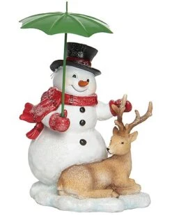 Resin 8.75in Multicolored Christmas Snowman And Critter Figurine Home