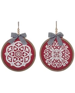 Wood 12.5in Multicolored Christmas Fancy Ornament Decor Set Of 2 Home