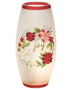 Glass 9.06in Multicolored Christmas Light Up Crackle Joy Vase Home