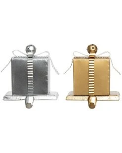 Metal 6.5in Multicolored Christmas Glitz Gift Stocking Holder Set Of 2 Home
