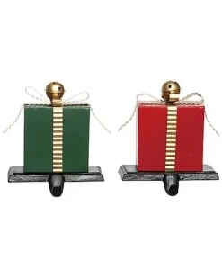 Metal 6.5in Multicolored Christmas Present Stocking Holders Set Of 2 Home