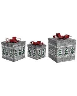 Metal 10in Christmas Tree Gift Nesting Box Set Of 3 Home