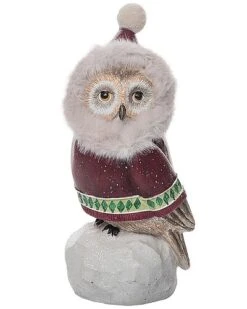 Resin 9in Multicolored Christmas Snowy Owl Figurine Home