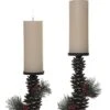 Resin 10in Multicolored Christmas Rustic Pinecone Candle Holders Set Of 2 Home