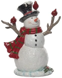 Resin 12in Multicolored Christmas Snowman With Cardinal Branches Decor Home