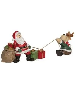 Resin 12.75in Multicolored Christmas Operation Santa And Reindeer Decor Home