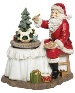 Resin 6.5in Multicolored Christmas Nostaic Crafting Santa Music Box Home