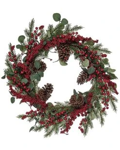 Natural Fiber 24in Multicolored Christmas Twig Berry Eucalyptus Wreath Home