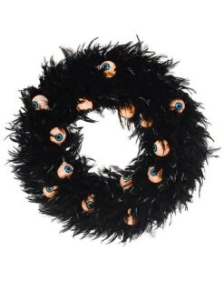 Foam 18.9In Black Halloween Light Up Spooky Eyes Wreath Home