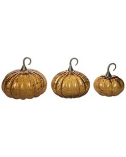 Glass 11.75in Amber Harvest Crackle Pumpkins Set Of 3 Home