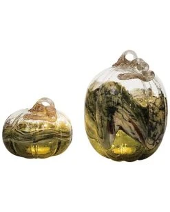 Glass 10.5In Multicolored Harvest Light Up Pumpkins Set Of 2 Home