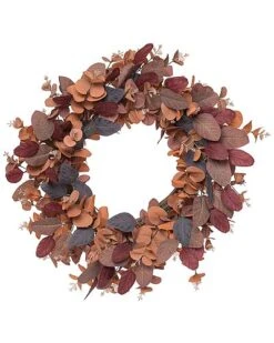 Fabric/Canvas 24In Multicolored Harvest Multi Color Eucalyptus And Floral Wreath Home