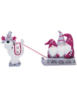 Resin White Christmas Gnome On Sleigh With Reindeer Figurine Home