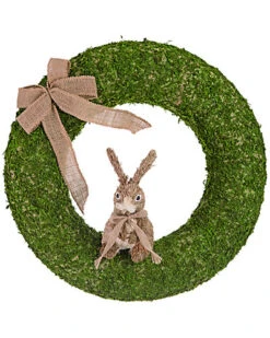 19in Mossy Green Sisal Bunny Wreath Home