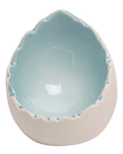 Ceramic 5in Blue Easter Pearlized Cracked Egg Trinket Bowl Home