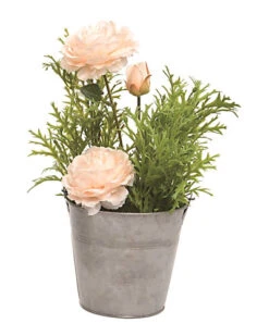 Metal 13in Multicolor Spring Faux Flowers In Metal Bucket Home