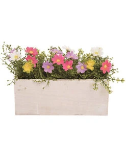 Wood 9in Multicolor Spring Faux Floral Box Display Home