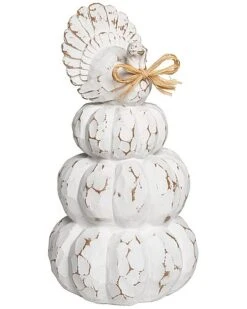 Resin 13.25In White Harvest Turkey On Pumpkin Stack Decor Home