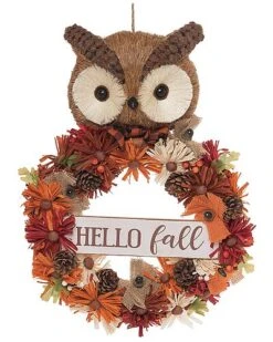 Foam 24.41In Multicolored Harvest Fall Owl And Leaf Wreath Home