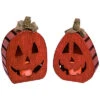 Metal 14in Orange Halloween Light Up Jack-O-Lantern Set Of 2 Home