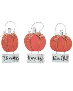 Wood 11in Brown Fall/Harvest Pumpkin Decorative Set Home