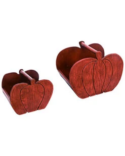 Wood 16in Orange Fall/Harvest Pumpkin Decorative Set Home