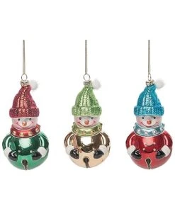 Glass 5.75in Multicolored Christmas Fun Snowman Ornament Set Of 3 Home