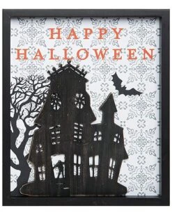 Wood 14.13In Multicolored Halloween Ornate Block Decor Home