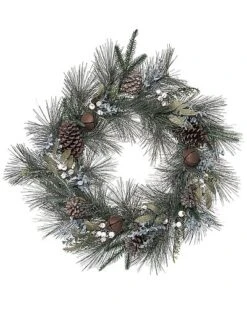 Artificial 24in Christmas Mixed Greenery Wreath With Rustic Bells Home