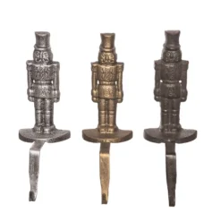 Transpac Cast Iron Nutcracker Stocking Holder Set Of 3 Multicolored Metal Christmas Decor For Mantel Holiday Gift
