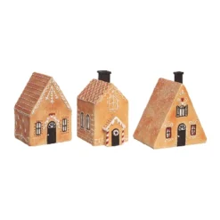 Transpac Resin Gingerbread House Figurine Set Of 3 Christmas Home Decorations For Festive Decor